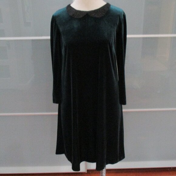Vintage Betsey Johnson Hunter Green Peter Pan Collar Velvet Shift Dress - Picture 1 of 5
